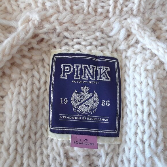 Vintage PINK Victoria's Secret 100% Wool Chunky Knit Cardigan L - Picture 7 of 12